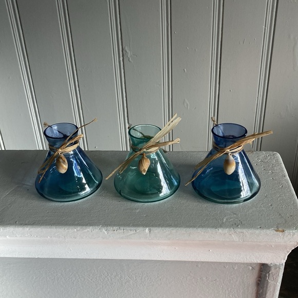 NWT Set of 3- Translucent Beach Glass Bottle Vases with Seashell Accents - Picture 14 of 17